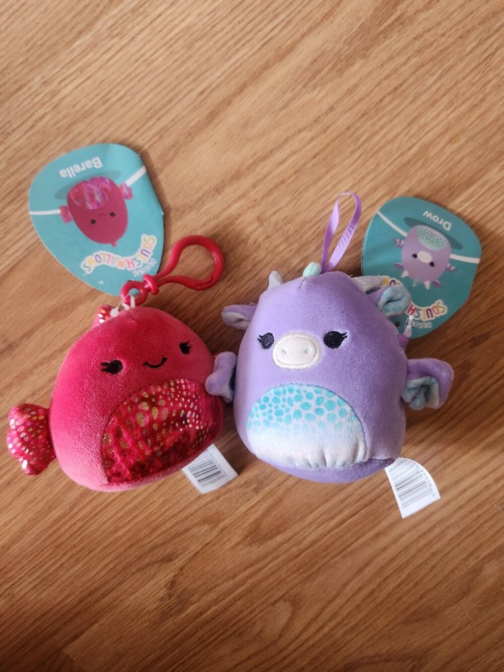 NWT Squishmallows 4" mini bundle- Barella clip and Drew ornament